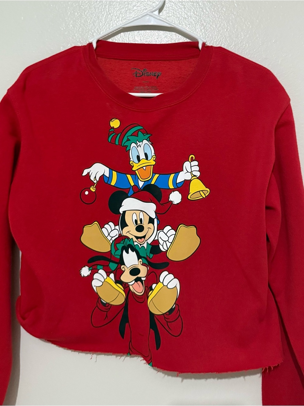 Disney Red Kids Holiday Sweatshirt with Mickey, Donald & Goofy Stack